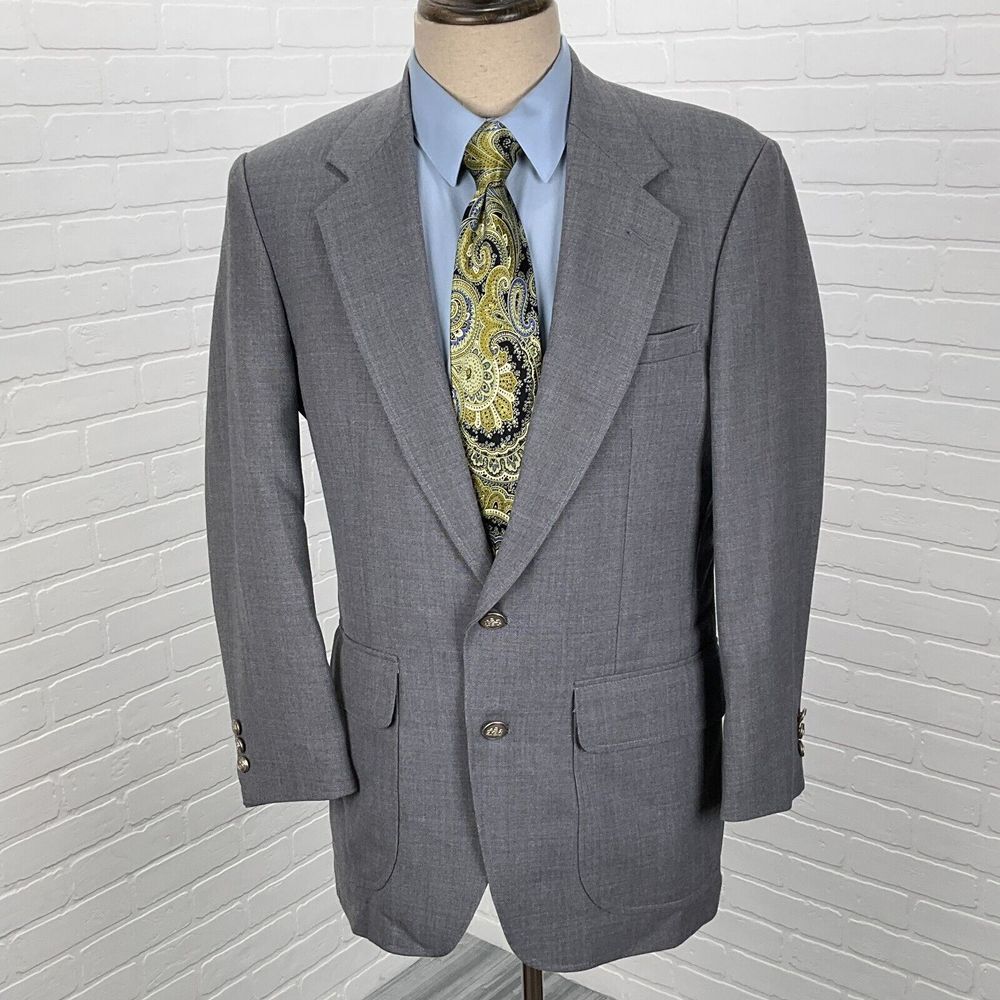 Stafford Blazer Men 38R Gray Silver Shield Buttons Wide Lapel Classic USA VTG